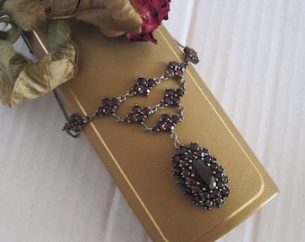 Victorian style Bohemian Garnet silver necklace,  natural garnet necklace, Bohemian Necklace, January Birthstone, Fine Antique Jewelry, G16