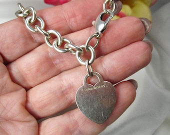 Authentic Vintage Tiffany & Co. Sterling Silver Heart Charm Bracelet, TB124