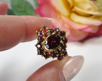 Vintage Gold Plated Garnet Cluster Ring, Size 9, TB142