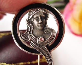 Vintage Designer Silver Pin Brooch by Ari D. Norman - London, Art Nouveau Style, TB126