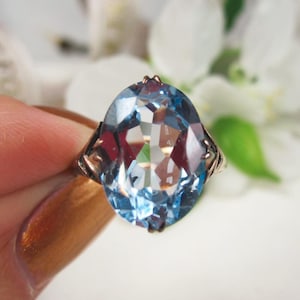 Art Deco 9kt gold ring with Large Spinel, August Birthstone ring, Blue spinel Cocktail or dress ring, Art Deco Gift for her Leo, AG4