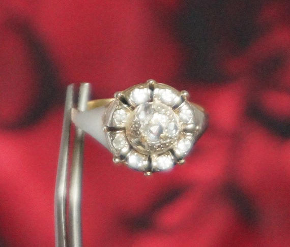 Antique rose cut diamond cluster ring, solid 18kt… - image 7