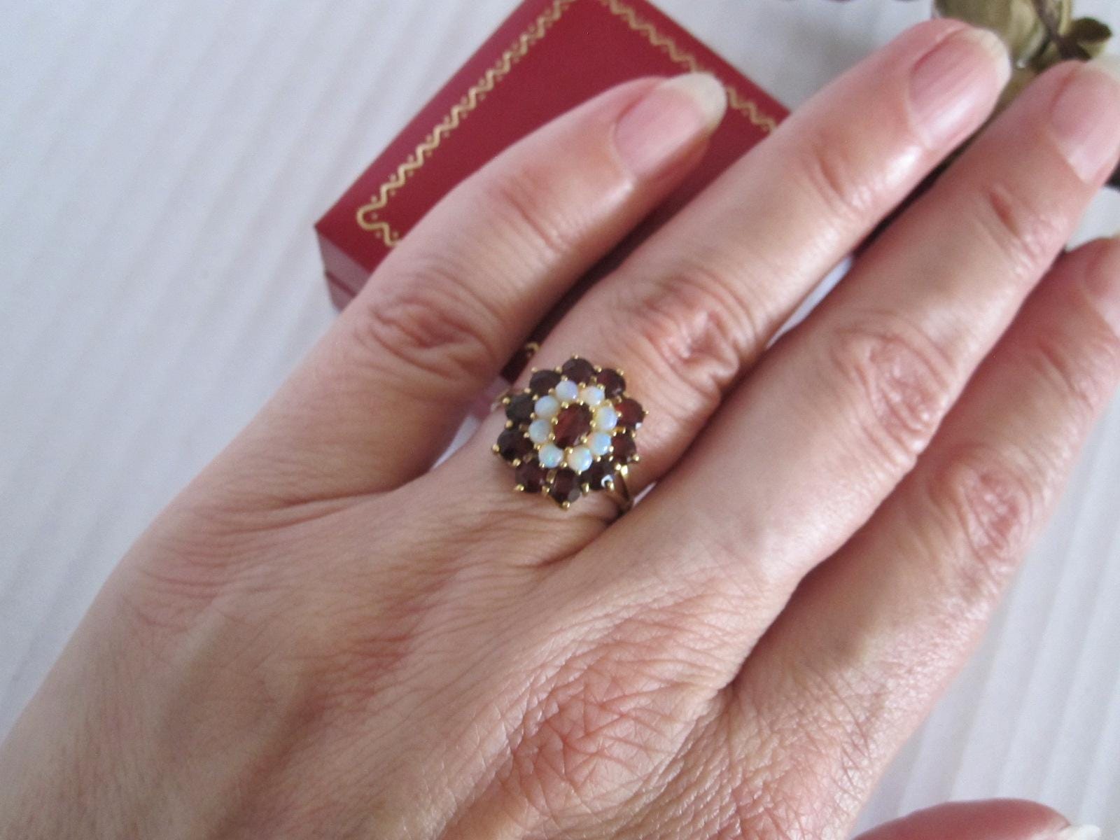 売り切れ ゴールドリング、ボヘミアンガーネット 14kt ゴールド
