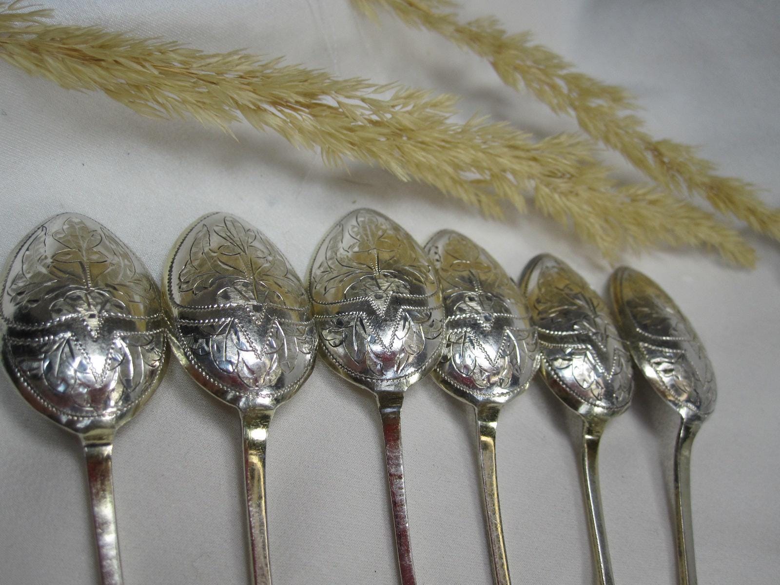 サンクトペテルブルク 1887年 銀製ティースプーン6本、ロシア皇帝 84