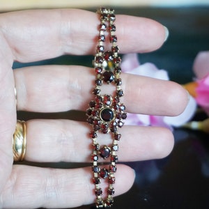 Vintage 9kt gold garnet bracelet, Solid gold garnet bracelet, vintage natural garnet bracelet,January gift, large bracelet gift for her, G31