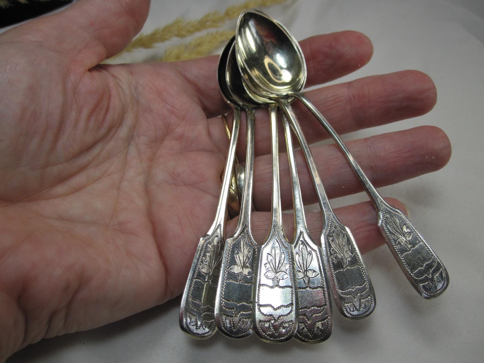 サンクトペテルブルク 1887年 銀製ティースプーン6本、ロシア皇帝 84