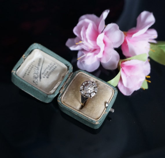Antique rose cut diamond cluster ring, solid 18kt… - image 4
