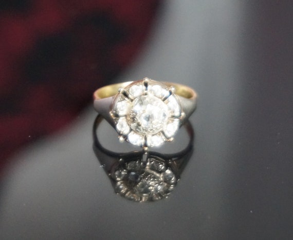 Antique rose cut diamond cluster ring, solid 18kt… - image 6