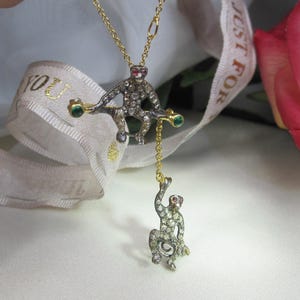 Victorian Diamond, ruby, Emerald Set Monkey Brooch Pendant in 22kt and silver, D2
