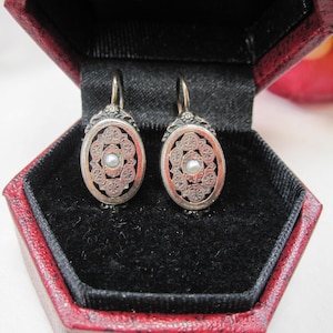 Antique Victorian 9ct Gold Earrings Etruscan Flower Hook Dangle Drop Solid 9k 375 1800s Vintage Jewelry Womens Jewellery GG47