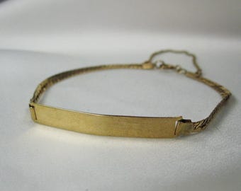 Vintage Gold Bracelet with Engravable Nametag, 10kt Solid Yellow Gold, TB125