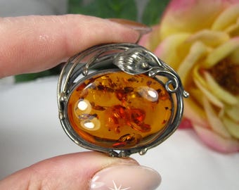 Vintage Silver & Amber Large Statement Brooch, TB122