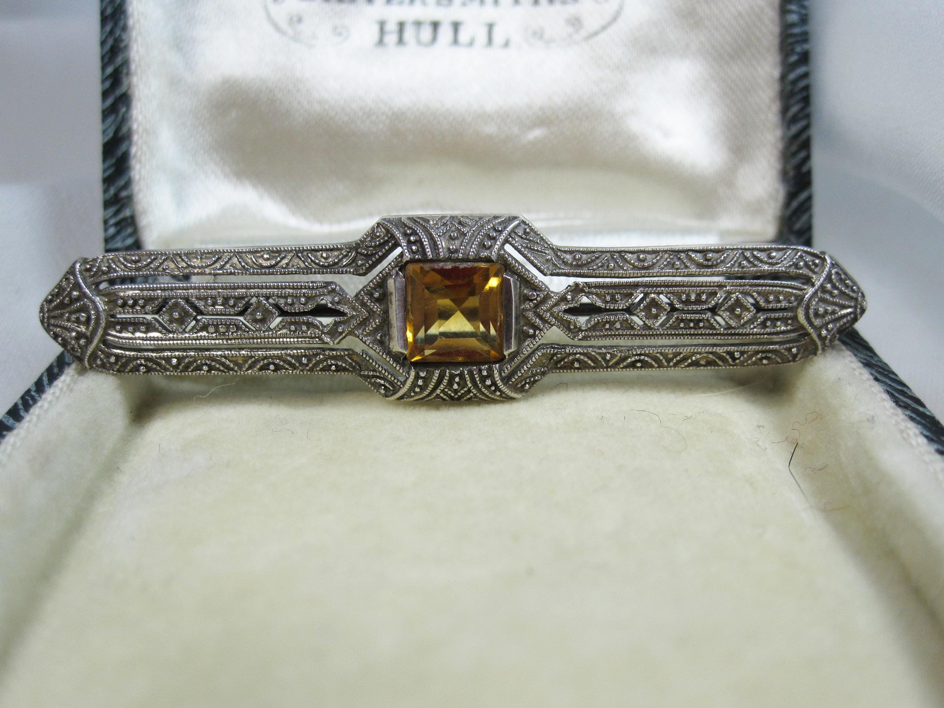 Belle Broche Ancienne Avec Pierre Citrine - Bijou Vintage Occasion - Magnifique Pièce à Collectionner