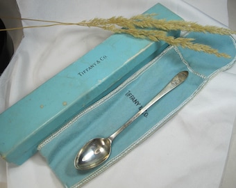 Vintage Tiffany & Co Sterling Silver 6 inch spoon with original box and Dust Cover, TLJ16