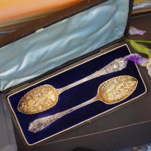 Silver Serving Spoons Set | Chased  Berries spoons| Collectible antique spoons | Vintage Elegance, Anniversary gift, TLJ37
