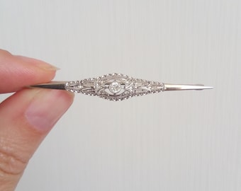 Art Deco white gold & Platinum diamonds brooch, Art Deco filigree gold brooch with old mine diamonds, Anniversary birthday gift idea, D37