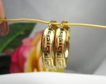 Mid-Century 10kt Yellow Gold Greek Key Earrings, TB48