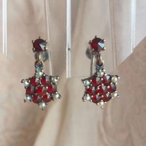 Vintage boho granaat zilveren oorbel, boho granaatoorbel, granaatclusteroorbel, clustergranaatoorbel, januari-geboortesteenoorbelG71