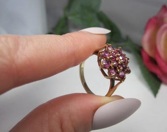 Ring i 9K gult guld och rubin, storlek 7 3/4, vintage engelska fina smycken, TB231