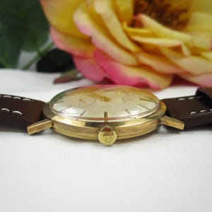 Vintage 9kt gouden herenpolshorloge Verity Incabloc nieuwe leren armband, Zwitsers mechanisch horlogekast, werkende staat, W25 afbeelding 17