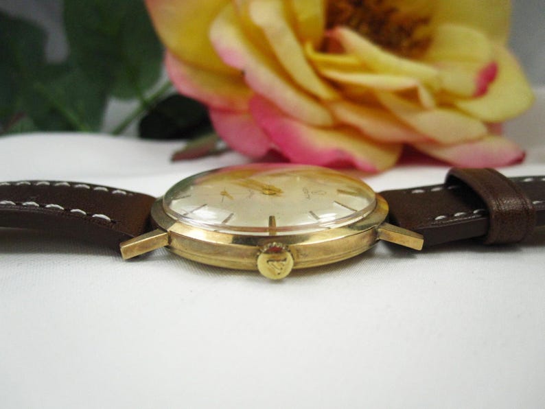 Vintage 9kt gouden herenpolshorloge Verity Incabloc nieuwe leren armband, Zwitsers mechanisch horlogekast, werkende staat, W25 afbeelding 17
