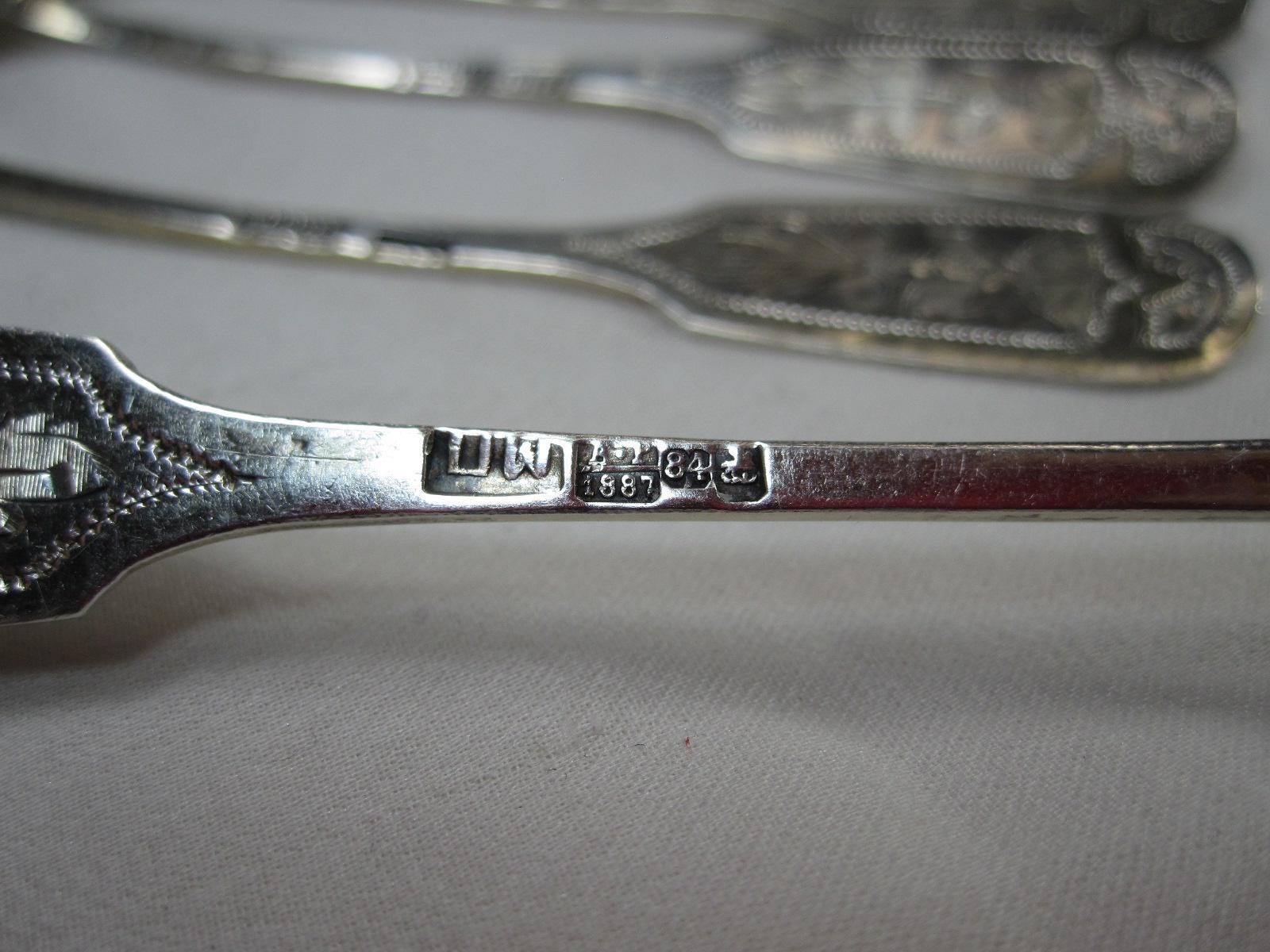 サンクトペテルブルク 1887年 銀製ティースプーン6本、ロシア皇帝 84