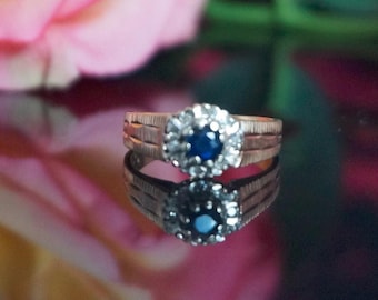 Vintage gouden verlovingsring met saffier en diamanten Amerikaanse maat 7, S6
