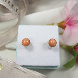 Vintage Italian Mediterranean coral stud earrings 9kt gold, round stud coral earrings June- April birthstone, red coral gold earrings, AP22
