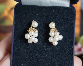 Vintage 14k Yellow Gold & Cultured Pearl Screw Back Earrings