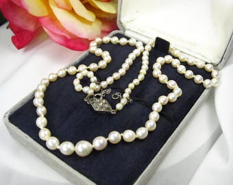 Late Victorian Baroque Pearl Necklace with Silver Closure and Safety Chain, TB38