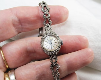 Vintage sterling silver SBS incablock Swiss mechanical movement wrist watch 6.5 inch long, W21
