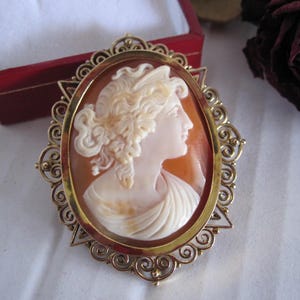Antique 15ct Gold Shell Cameo pendant, Victorian gold pendant, hand Carved Cameo gold Brooch, Night with owl cameo, gift for her, C45