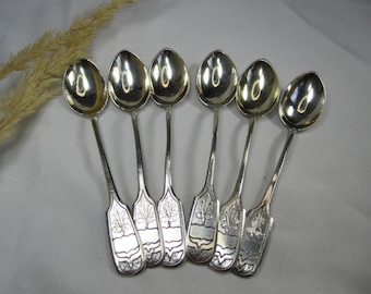 St.Petersburg 1887 Silver 6 Teaspoons, Russian 84 Tzar silver Empire spoons, TLJ34