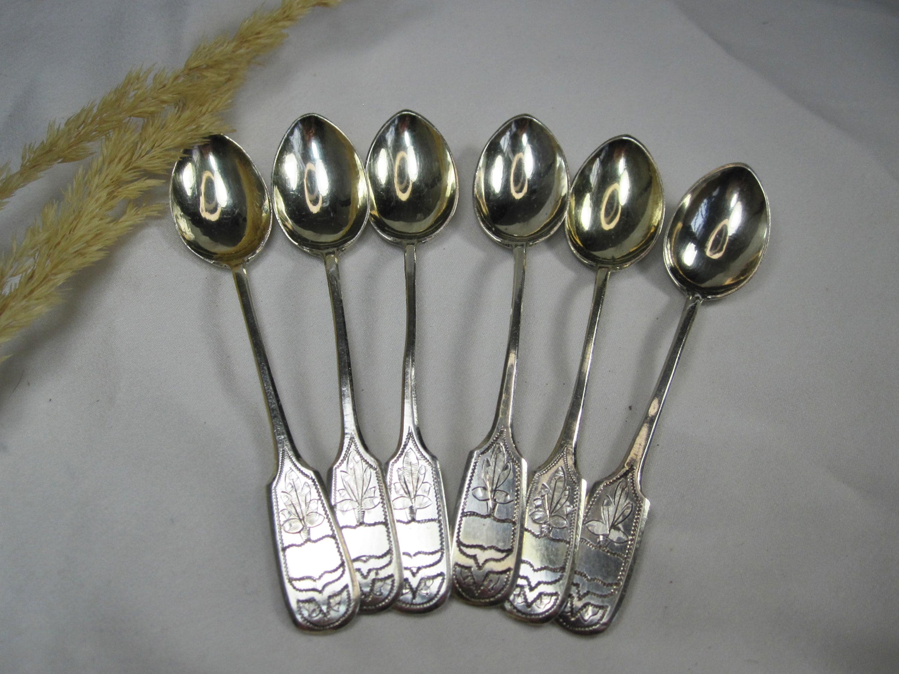 サンクトペテルブルク 1887年 銀製ティースプーン6本、ロシア皇帝 84