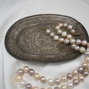 Antique Silver filigree pin dish, filigree trinket plate, very decorated delicate filigree silver tray,  VS9