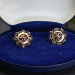 Vintage granaatcluster zilveren en gouden oorbel, boho-granaatoorbel, granaatclusteroorbel, cadeau voor haar, geboortesteenoorbel januari, G23
