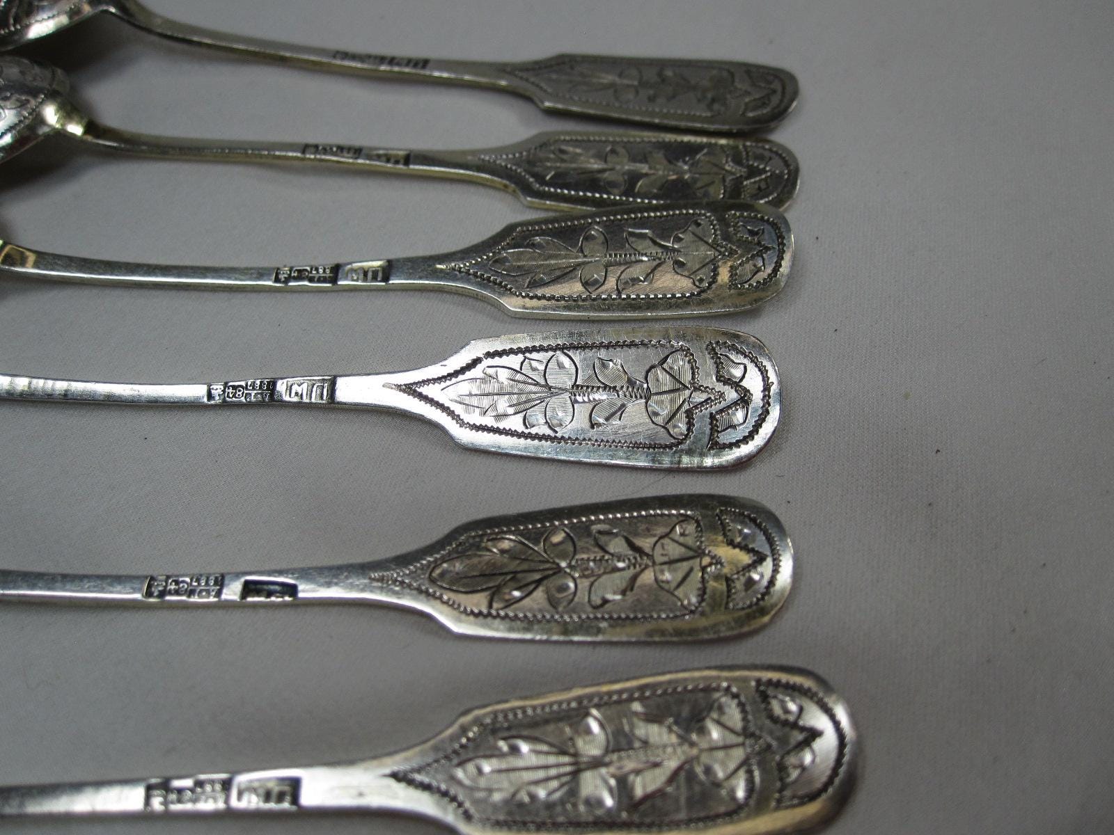 サンクトペテルブルク 1887年 銀製ティースプーン6本、ロシア皇帝 84