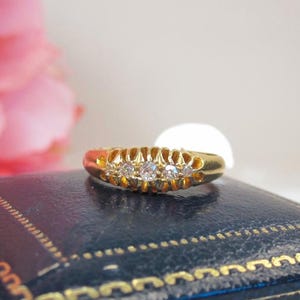Antique gold ring, Edwardian 18kt Solid gold ring European cut diamonds, belcher ring, estate 18kt gold ring, solitaire or wedding band, D54 image 1