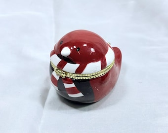 Enamel Red Bird Holiday Trinket Box