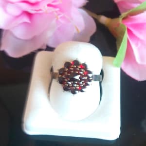 Bohemian garnet silver ring, Vintage garnet ring, garnet cluster ring, Garnet engagement ring, Gift for her, January birthstone G91