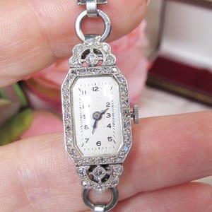 Art Deco white Gold & Diamond Cocktail Watch, women gold wrist watch, Art Deco gold women watch, Diamond watch gift for her, W29