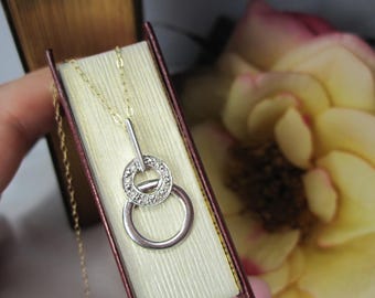 Precious Dainty 10kt White Gold Designer Pendant with Diamonds, Vintage Fine Jewelry, TB618