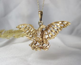 Collana con ciondolo a forma di aquila in oro 10 carati con taglio a diamante, gioielli Bold Eagle, ciondolo a forma di aquila da uomo e da donna, regalo unico, pezzo forte in stile americano, GG15