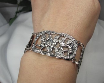 Europeiska antika fina smycken, unikt intrikat berättande armband i sterlingsilver, TB271