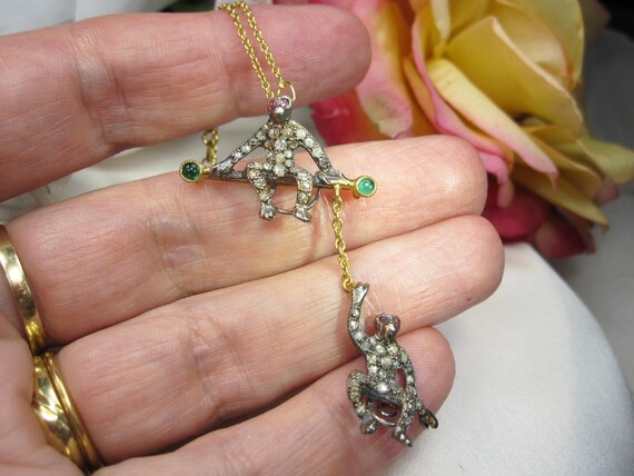 Victorian Diamond, ruby, Emerald Set Monkey Brooc… - image 4
