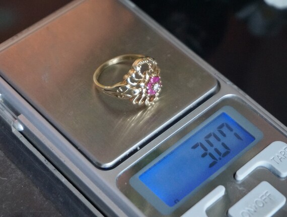 Vintage 10kt Gold Ruby Flower Ring, July Birthsto… - image 10