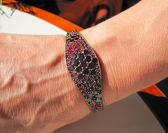 Victorian Bangle garnet bracelet, Bohemian garnet bracelet, Antique garnet bracelet, Garnet cluster bracelet, Large cuff bracelet G86