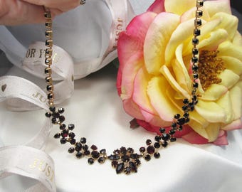 Vintage Boho granatimitationshalsband, Halsband med blommig granatpasta, Enastående vintagehalsband, G3