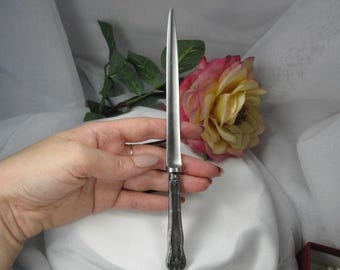 Samlarbar engelsk vintage brevöppnare med silverhandtag och metallblad, TB255
