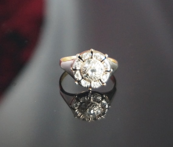 Antique rose cut diamond cluster ring, solid 18kt… - image 3